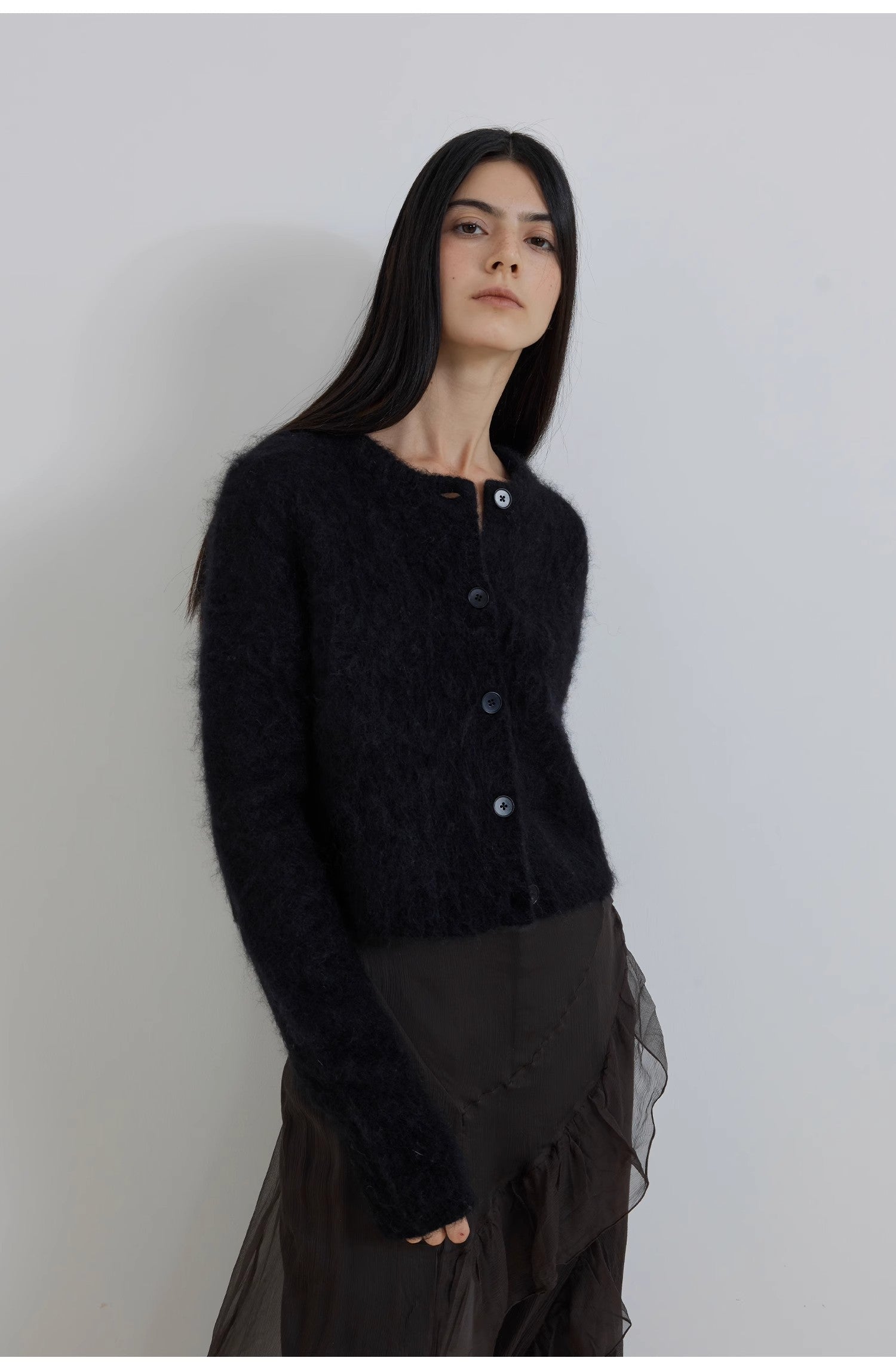 High-Proportion Mohair Knit Cardigan Women's