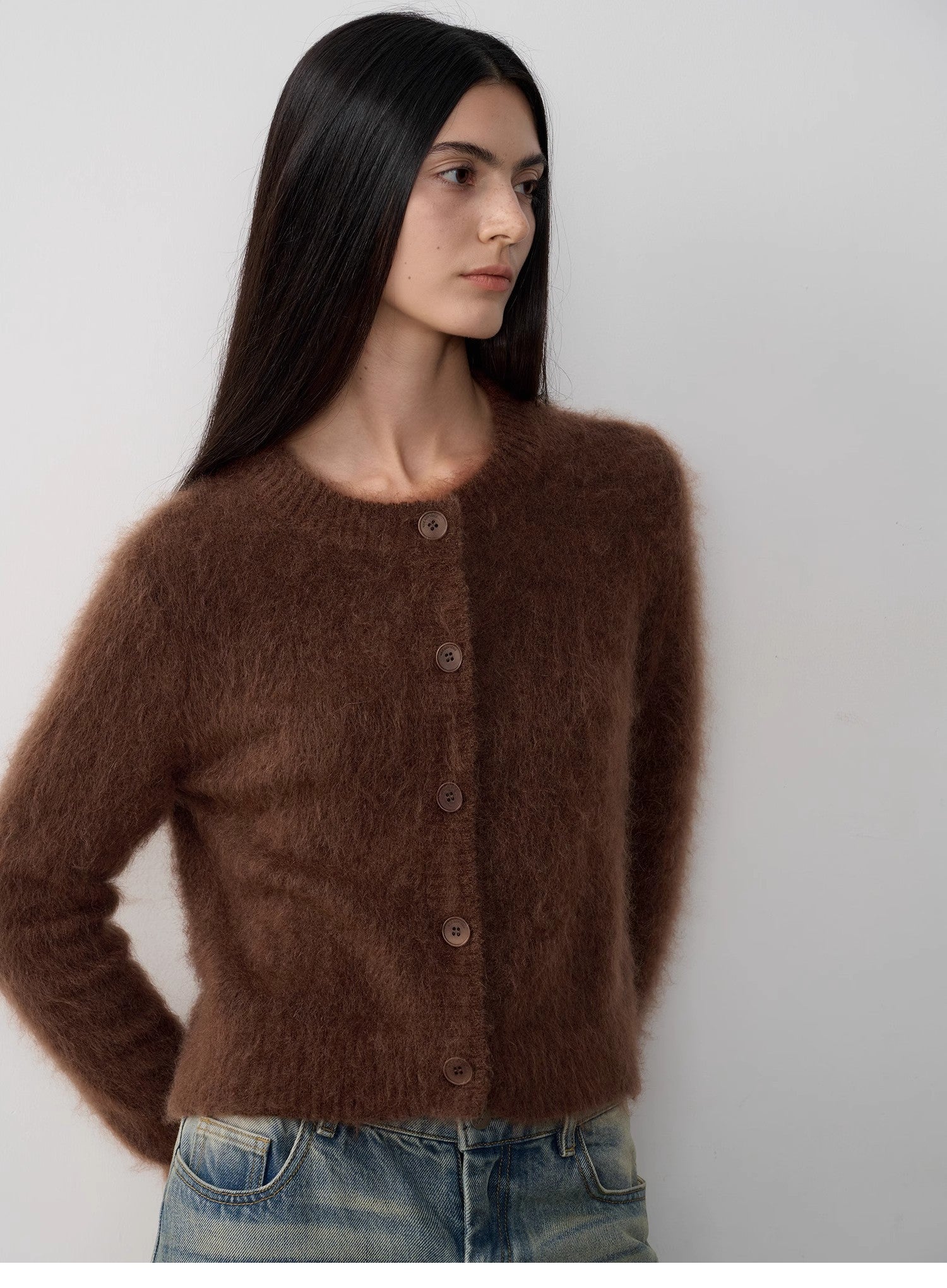 High-Proportion Mohair Knit Cardigan Women's
