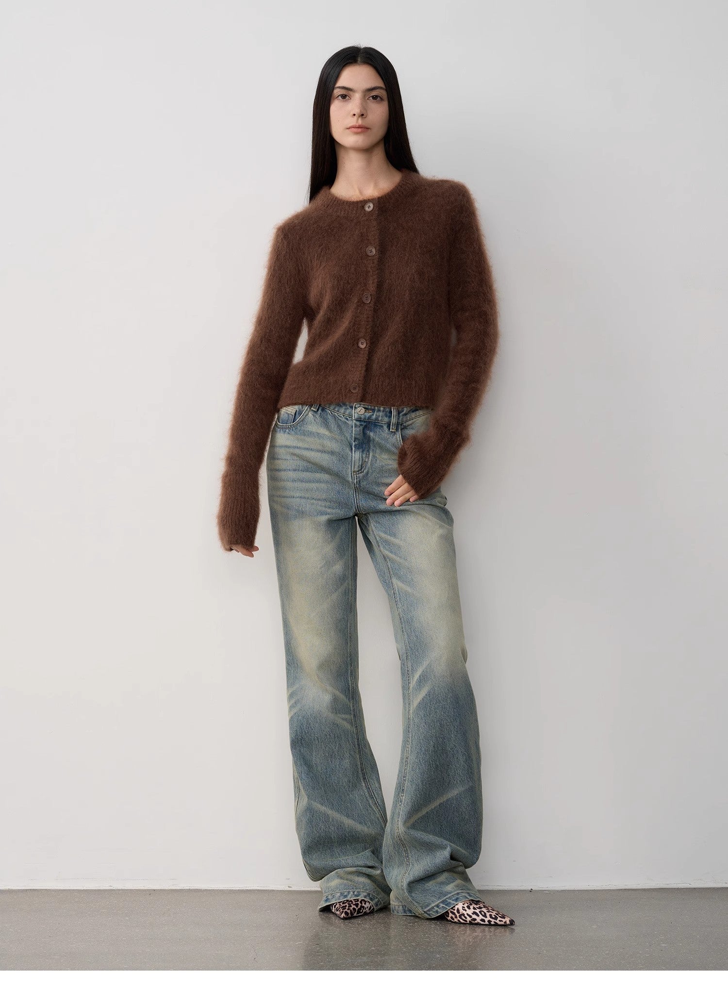 High-Proportion Mohair Knit Cardigan Women's