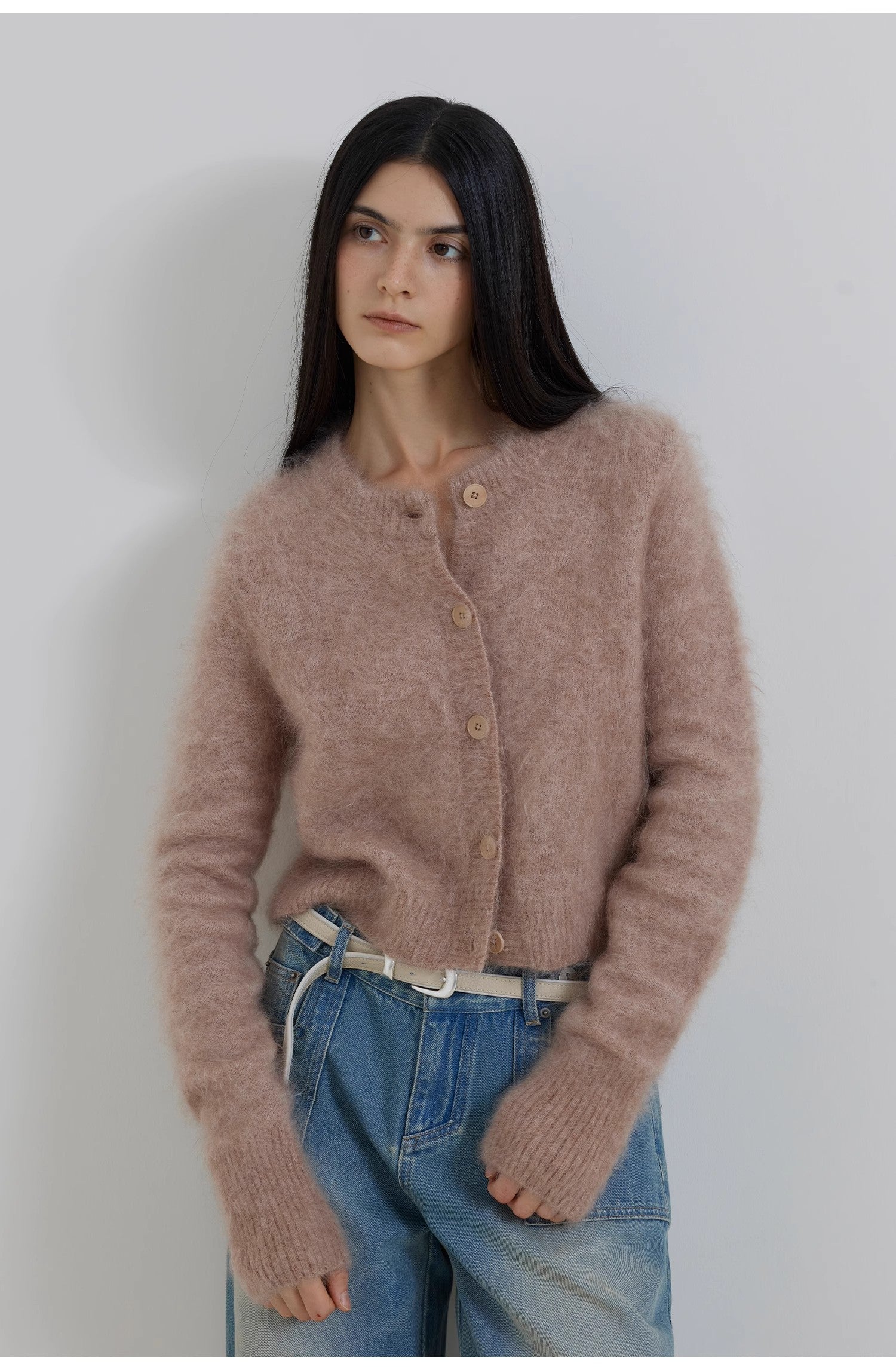 High-Proportion Mohair Knit Cardigan Women's