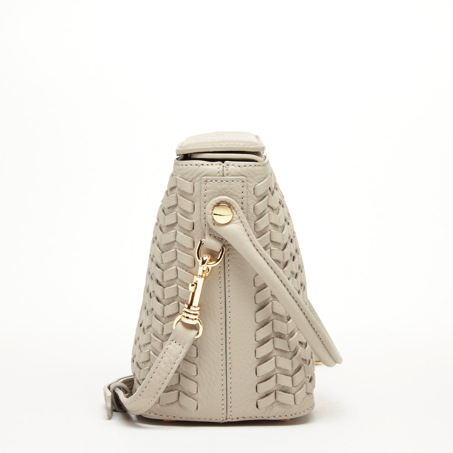 Woven Leather Bucket Bag Quilted Grayish Beige Crossbody Purse Women's Handbag