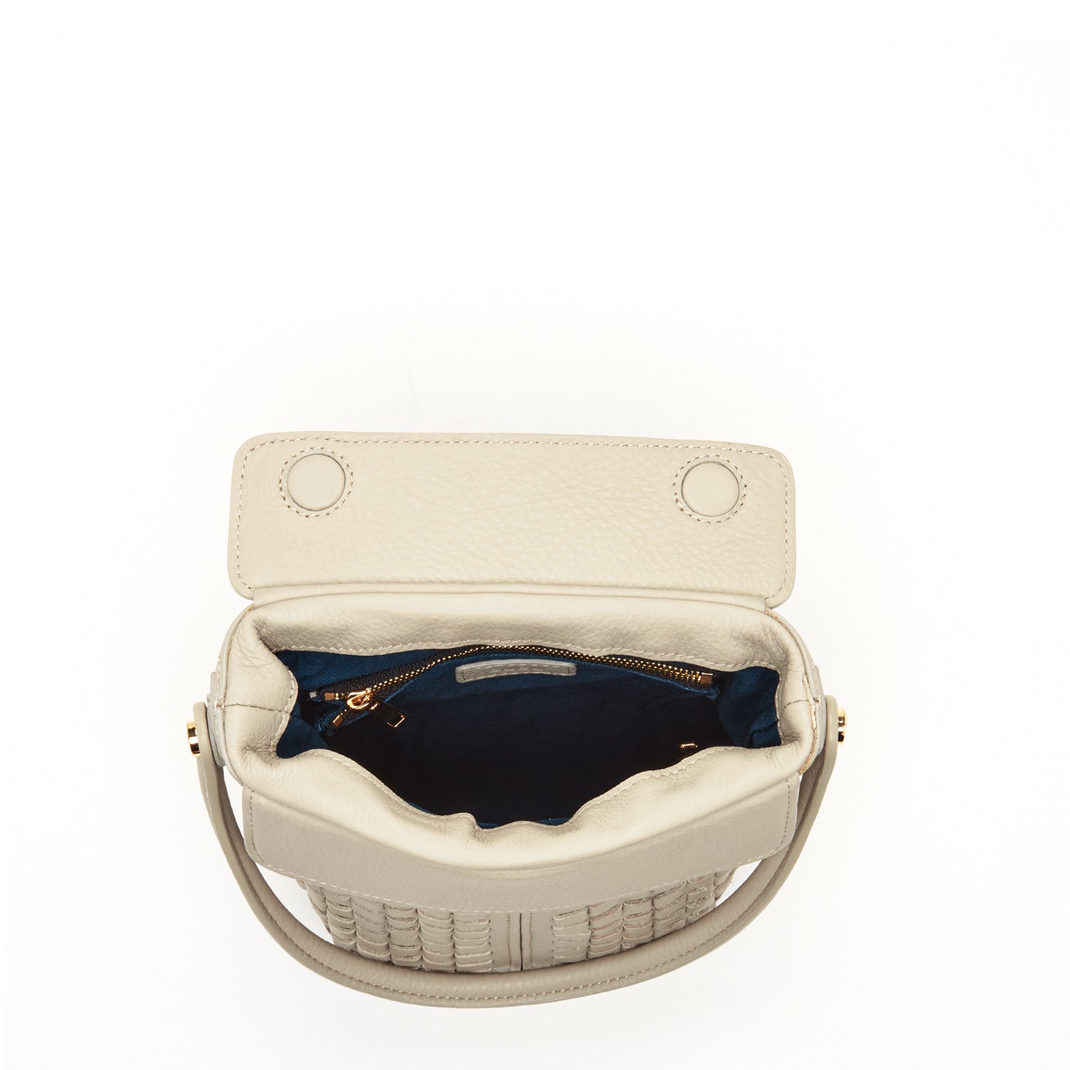 Woven Leather Bucket Bag Quilted Grayish Beige Crossbody Purse Women's Handbag