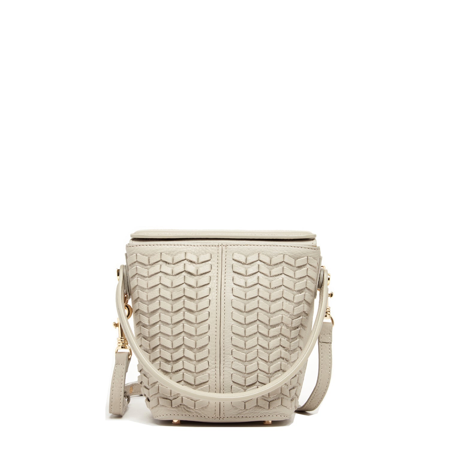 Woven Leather Bucket Bag Quilted Grayish Beige Crossbody Purse Women's Handbag