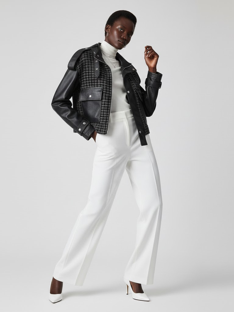 Black Vegan Leather and Tweed Biker Jacket - BYMANYC ® New York