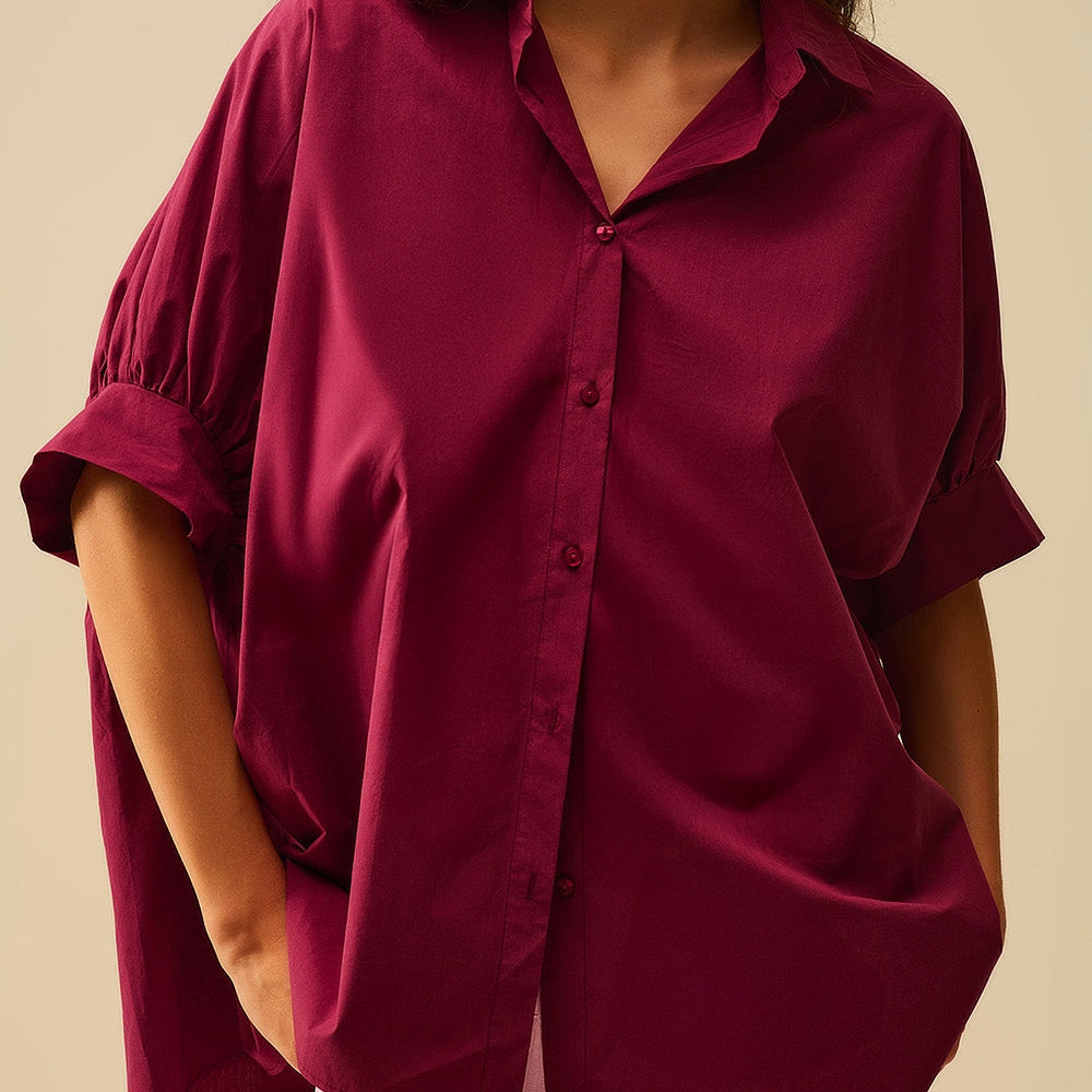 Burgundy Oversized Blouse With Short Sleeve