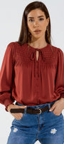 Chic Red Satin Shirt With Lace