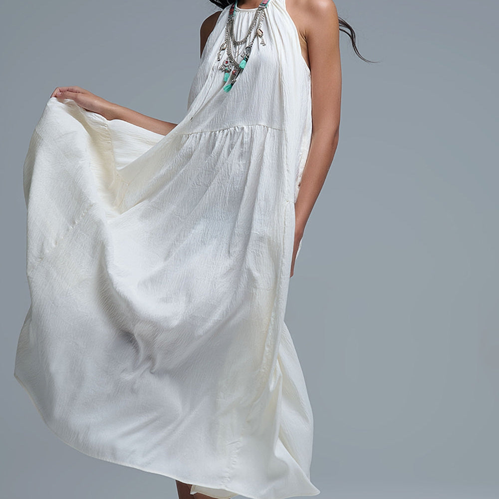 Cream Halter Neck Maxi Dress With Seam Detailing