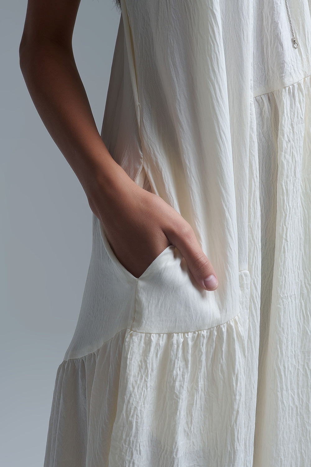 Cream Halter Neck Maxi Dress With Seam Detailing