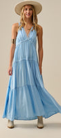 Flowy Maxi Dress With Lace Inserts in Light Blue