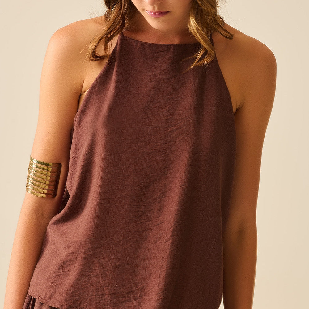 Halter Neck Basic Summer Tank in Chocolate Brown