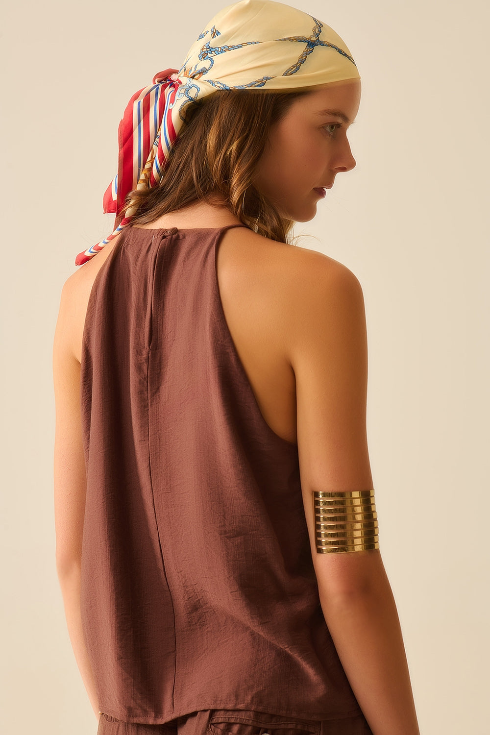 Halter Neck Basic Summer Tank in Chocolate Brown