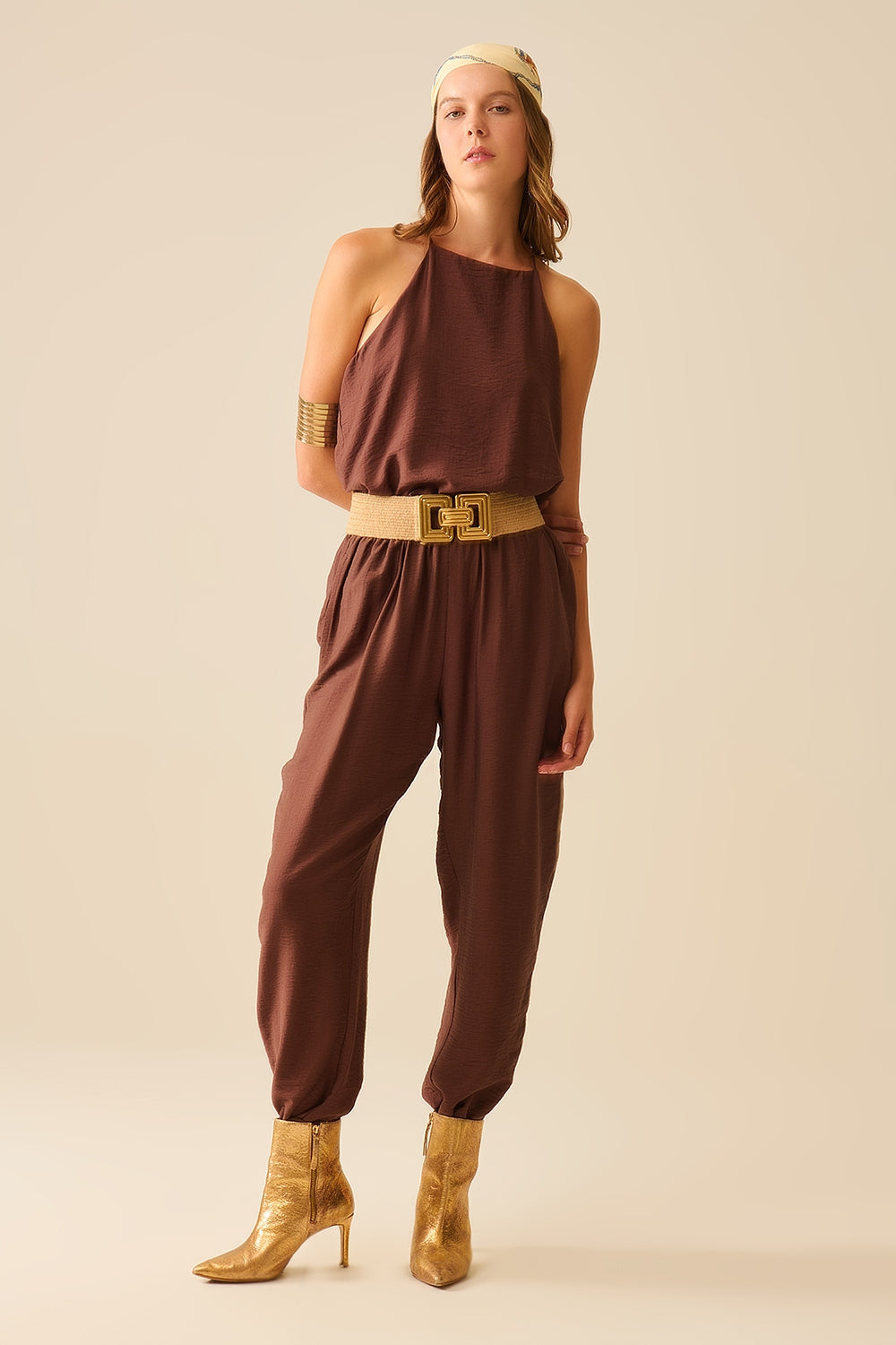 Halter Neck Basic Summer Tank in Chocolate Brown