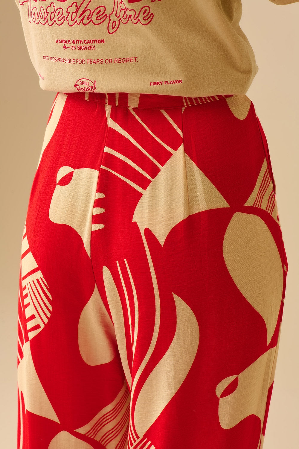 Red Abstract Print Wide-Leg Trousers