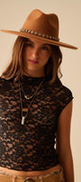 Romantic Lace T-Shirt With Cap Sleeves in Black