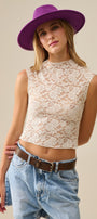 Romantic Lace T-Shirt With Sleeveless in White