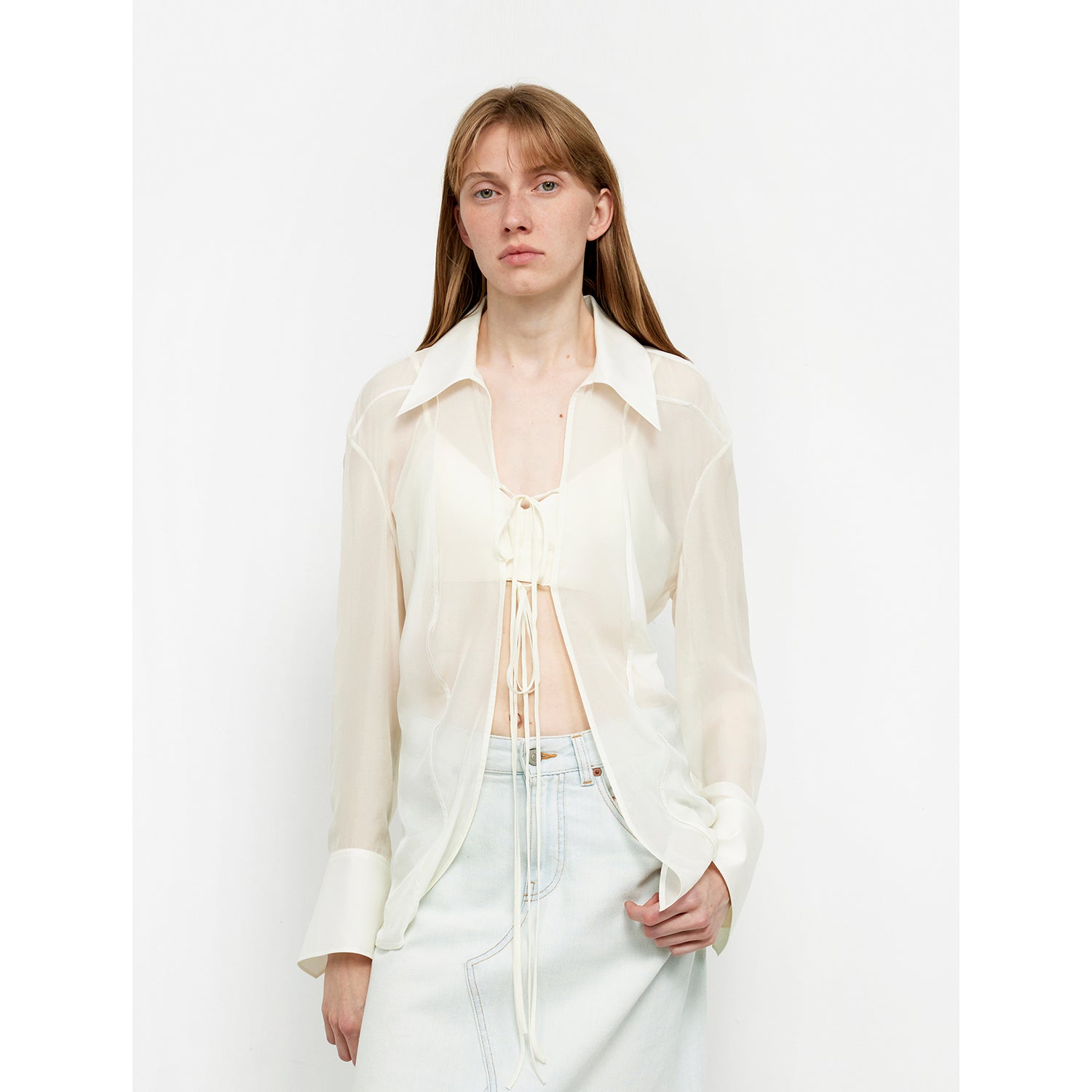 Light and sheer silk chiffon shirt