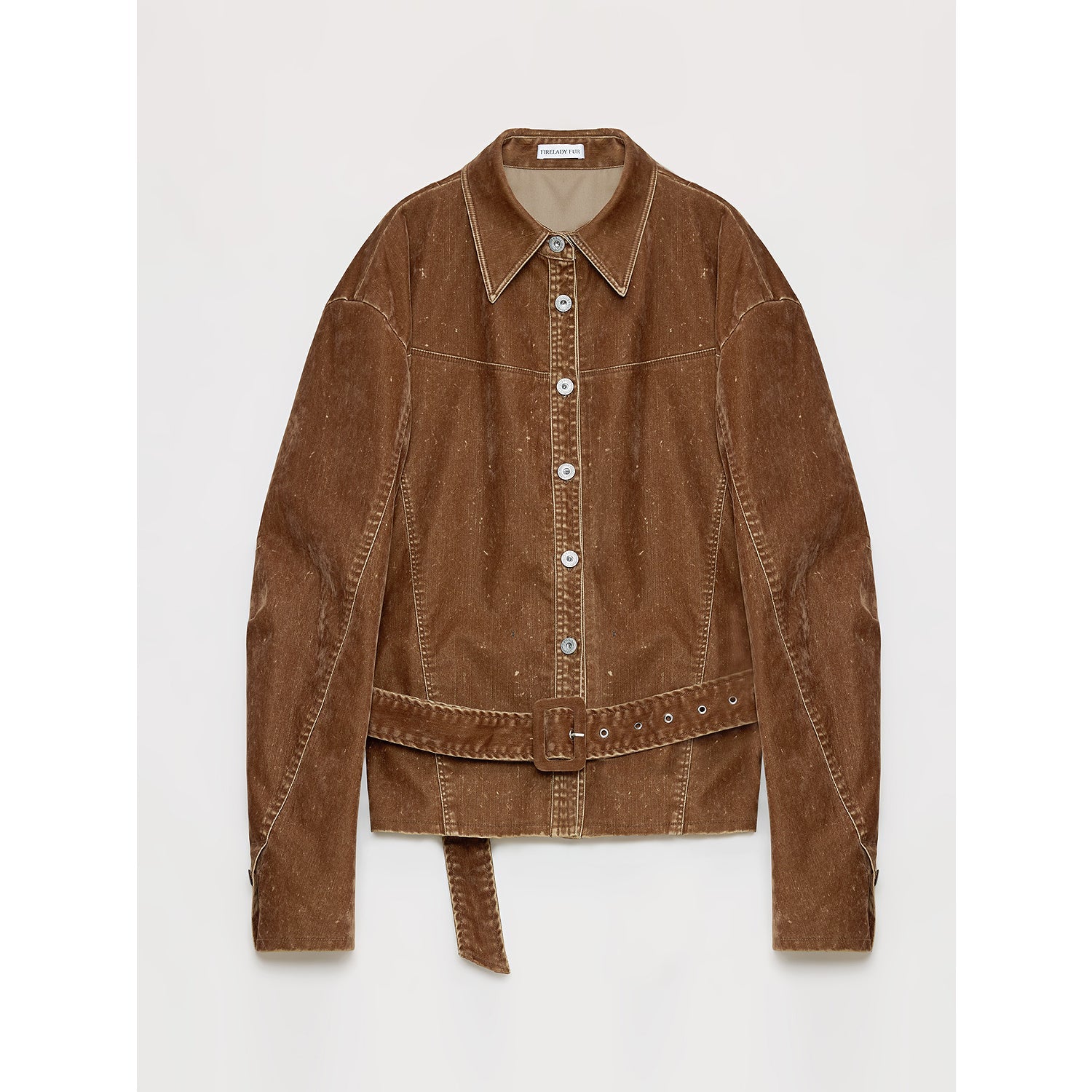 "Haruno Dream" Retro Distressed Flocked Denim Low Waistband Long Sleeve Shirt Women's Jacket