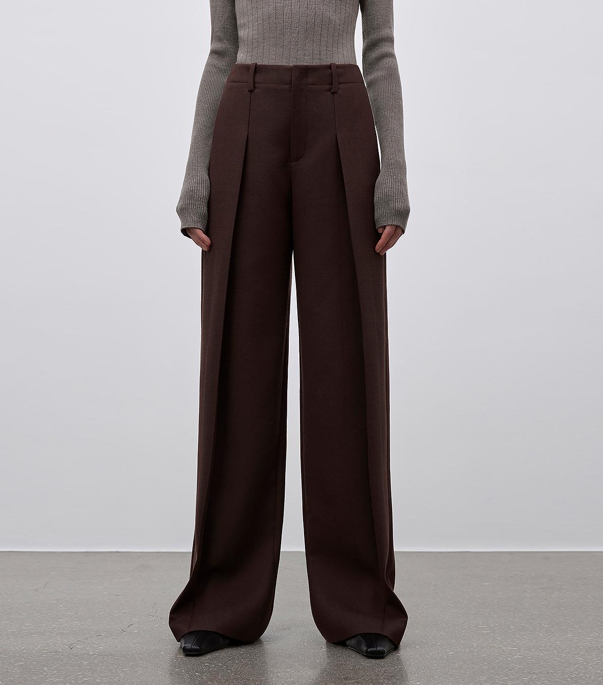 Imported Wool Pleated High-Waisted Straight-Leg All-Match Slimming  Trousers for Women