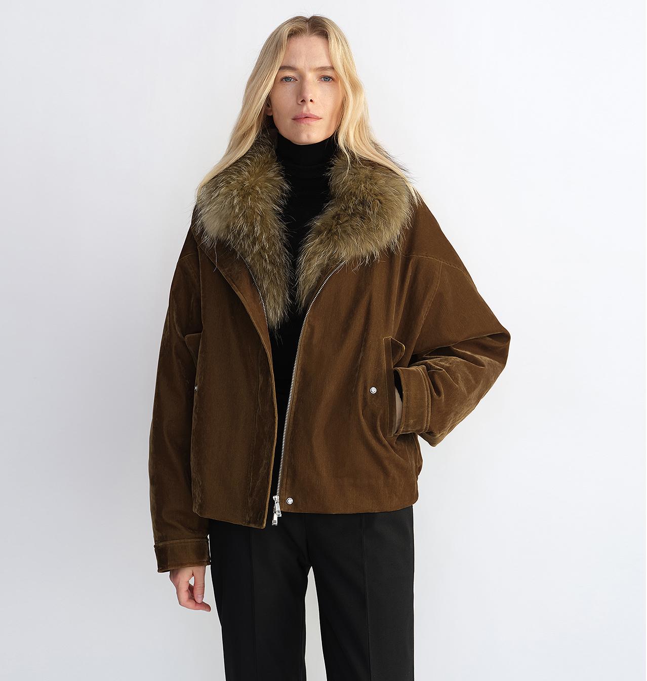 Fireladyfur Women's Loose Parka With Detachable Raccoon Fur Collar