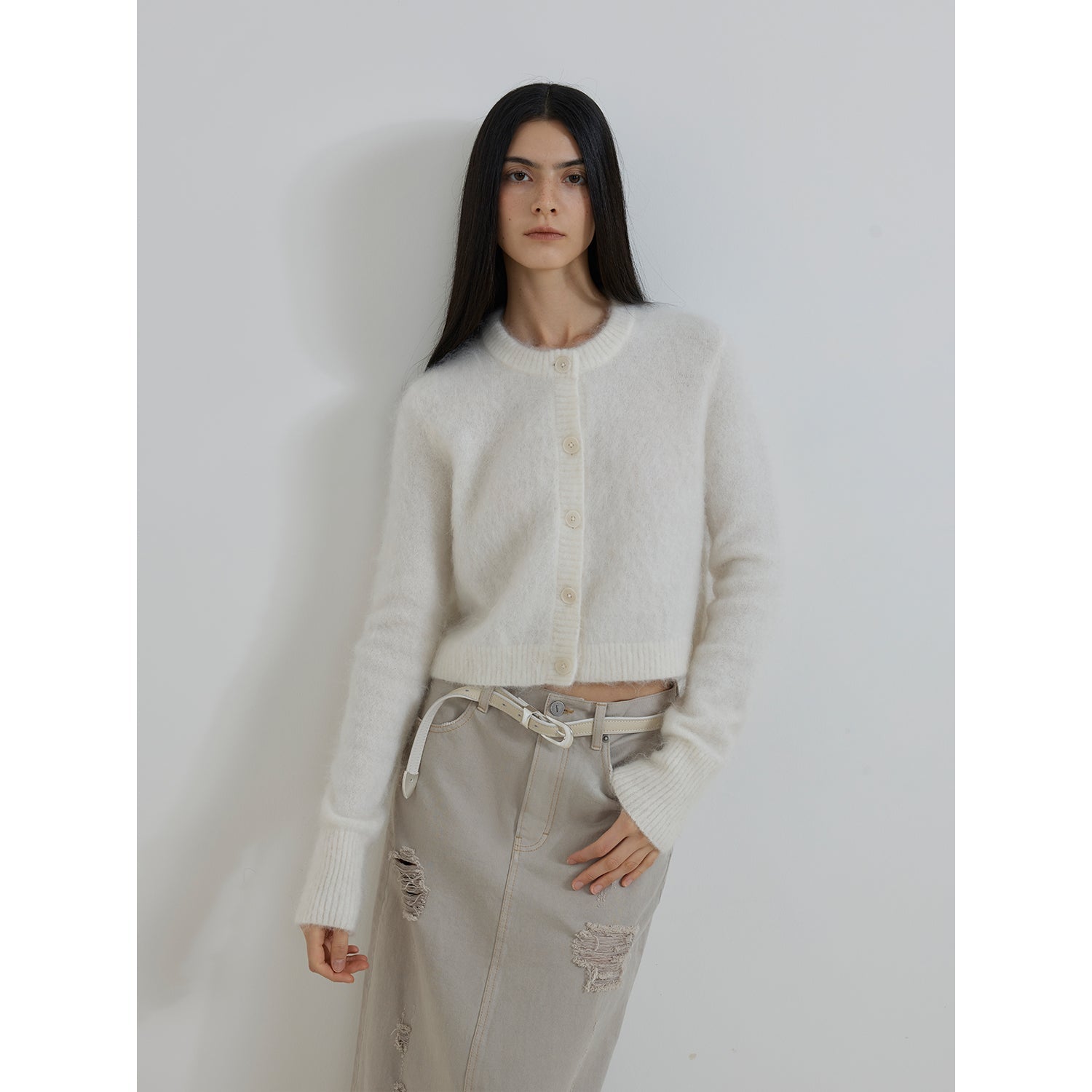 High-Proportion Mohair Knit Cardigan Women's