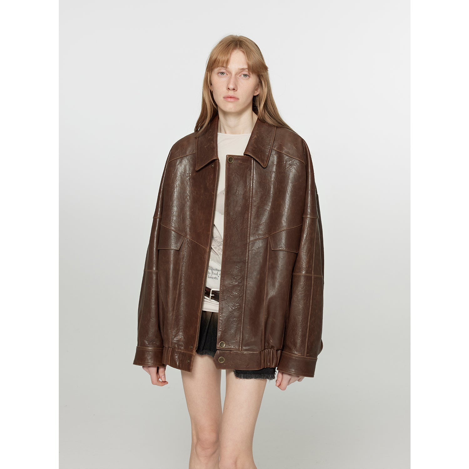 Rebel Vintage Distressed Waxed Silhouette Lapel Leather Jacket