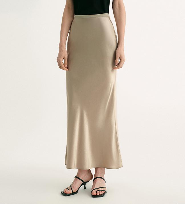 Acetate Glossy Bias-Cut Elegant Slim Fishtail Skirt