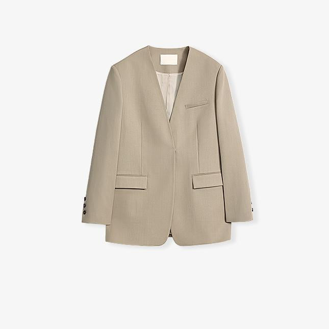 Australian Merino Wool Classic Simple Collarless Deep V-Neck Blazer