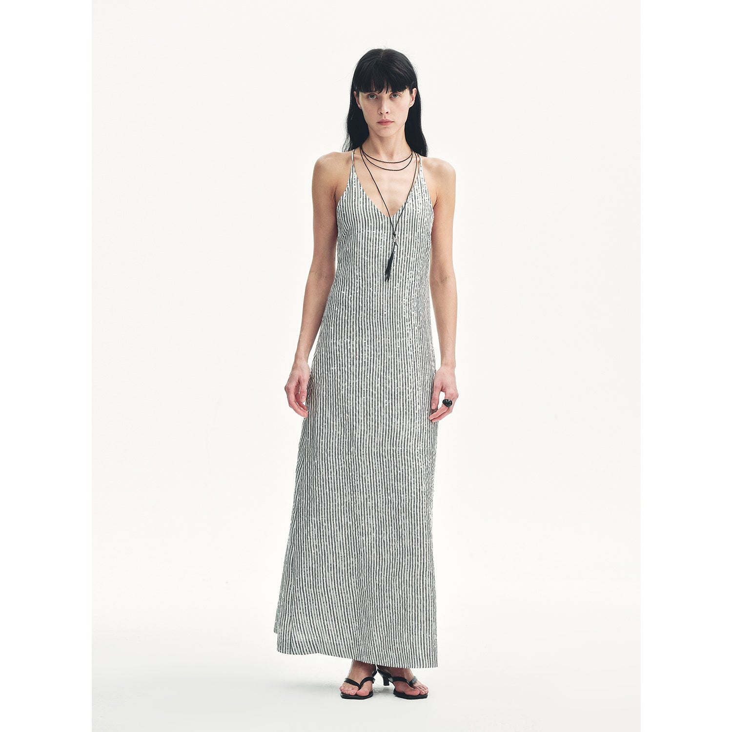 Linen Sequin Embroidery Dress Summer