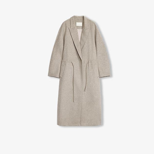 "Desert Heart"women's Original Color Wool Peaked Lapel Drawstring Mid-Length Wool Coat