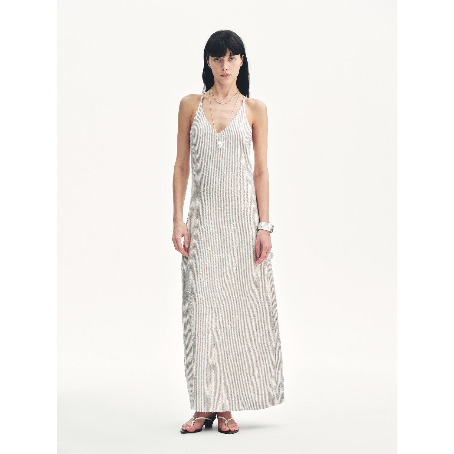 Linen Sequin Embroidery Dress Summer