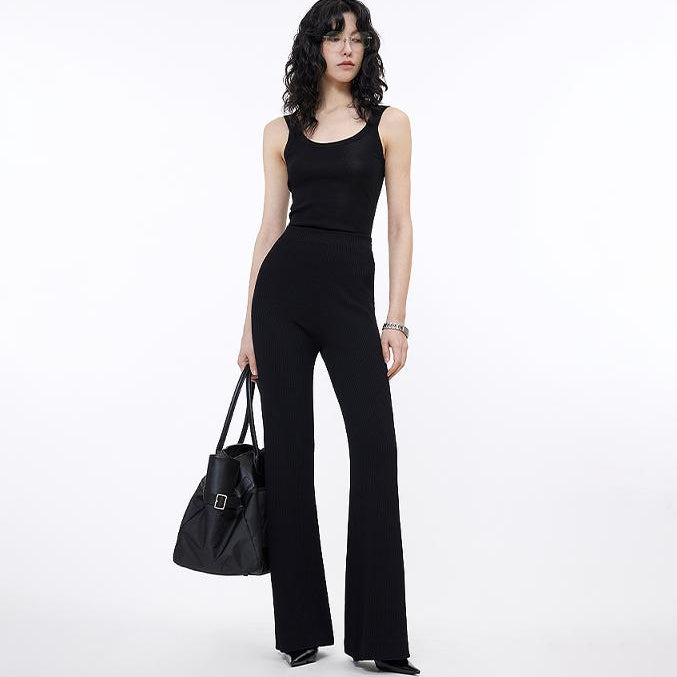 Knitted Bootcut Trousers, Glutinous Rice Trousers, Pit Striped Casual Trousers