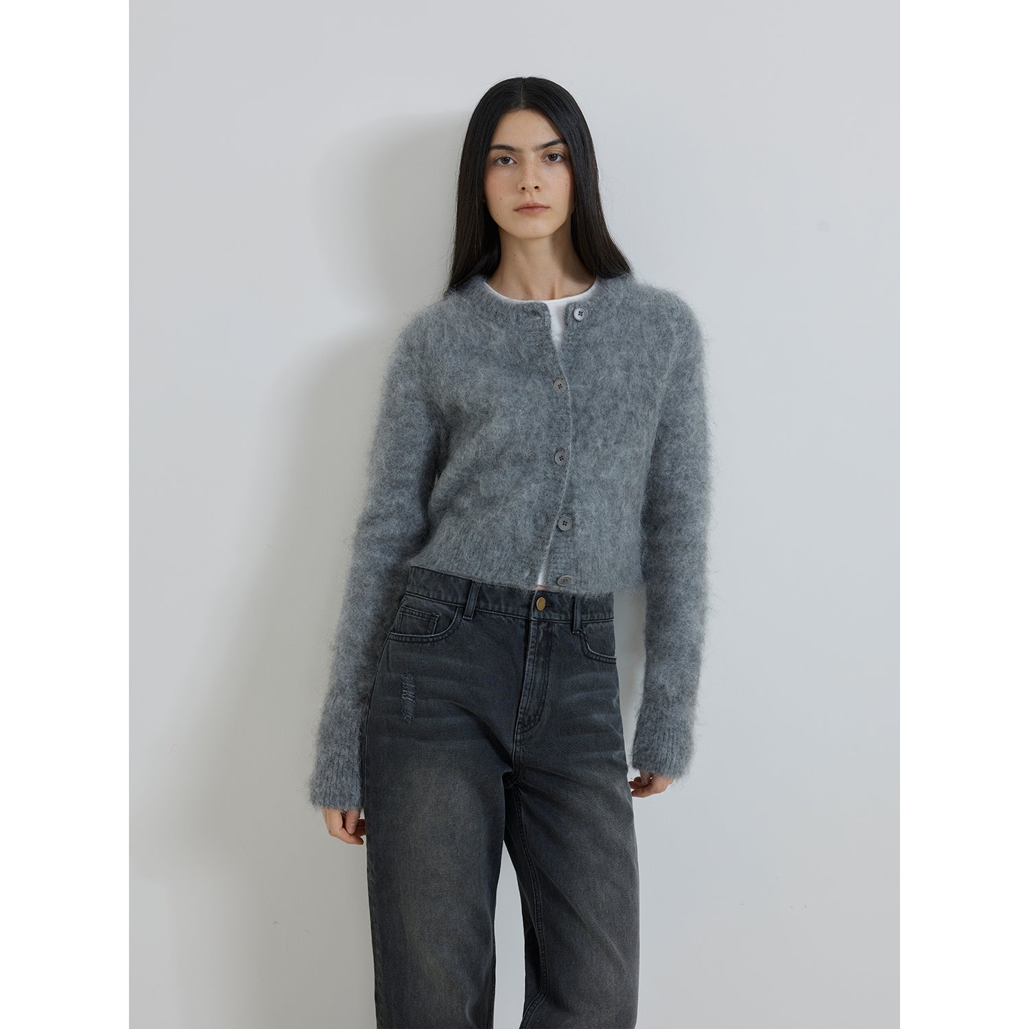 High-Proportion Mohair Knit Cardigan Women's