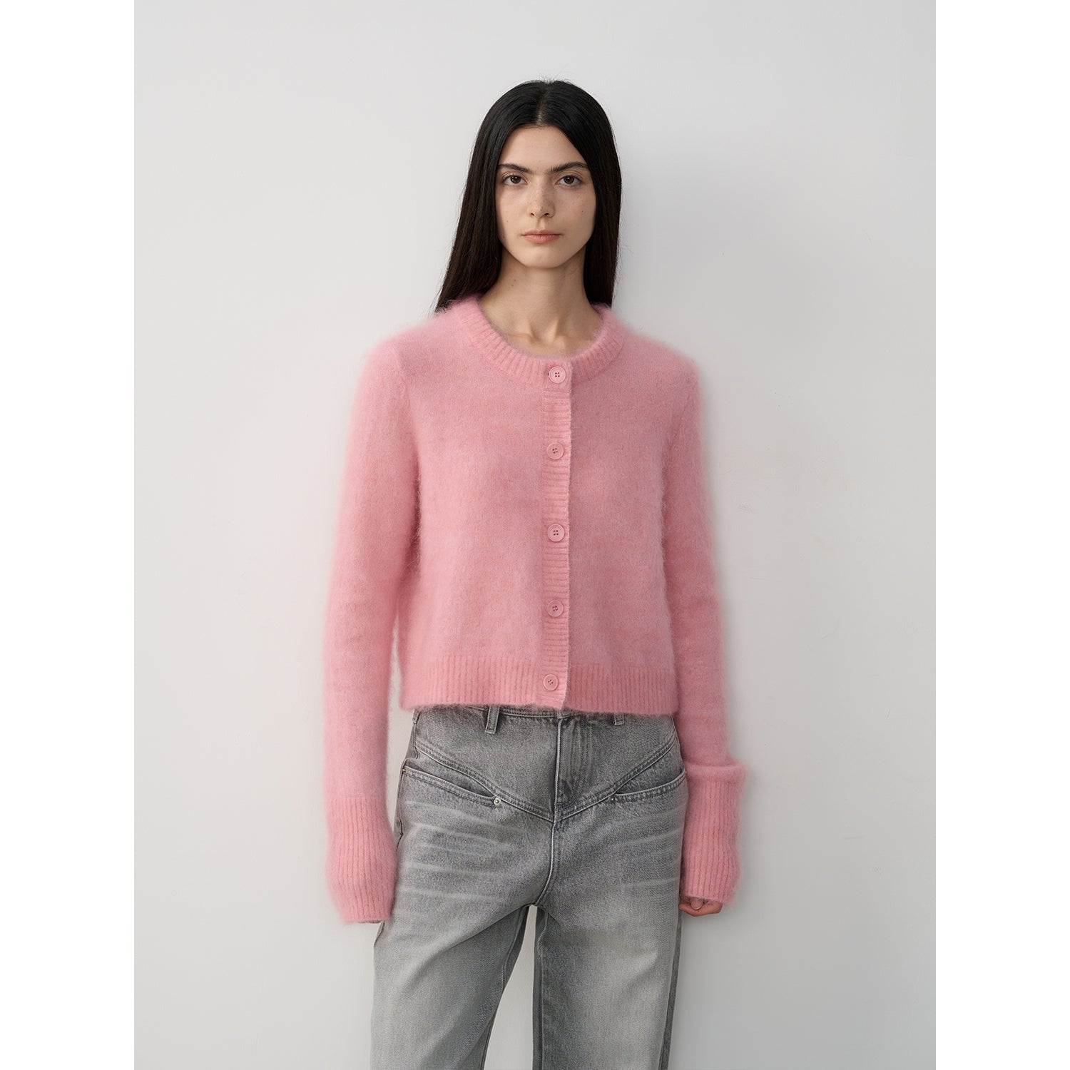 High-Proportion Mohair Knit Cardigan Women's