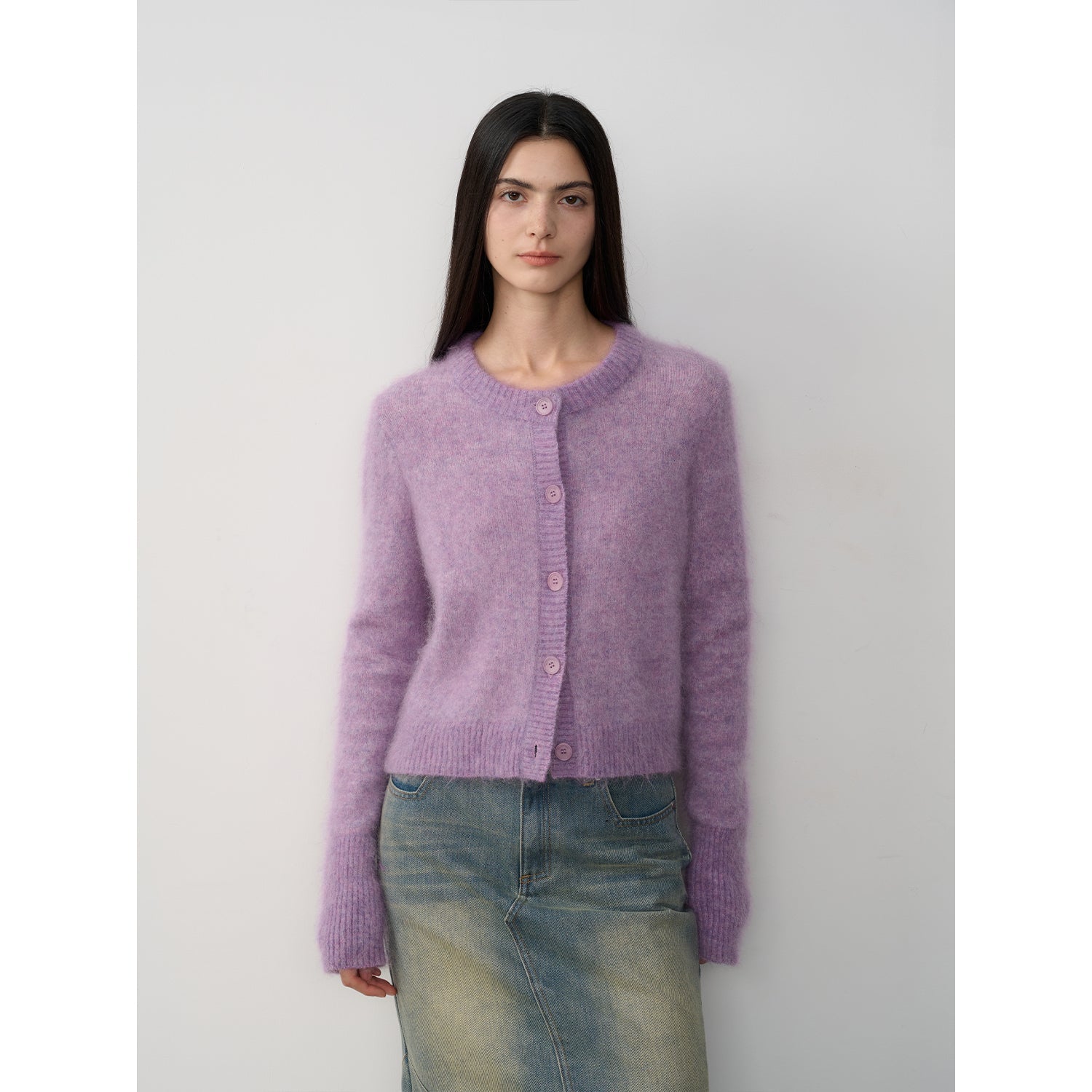 High-Proportion Mohair Knit Cardigan Women's