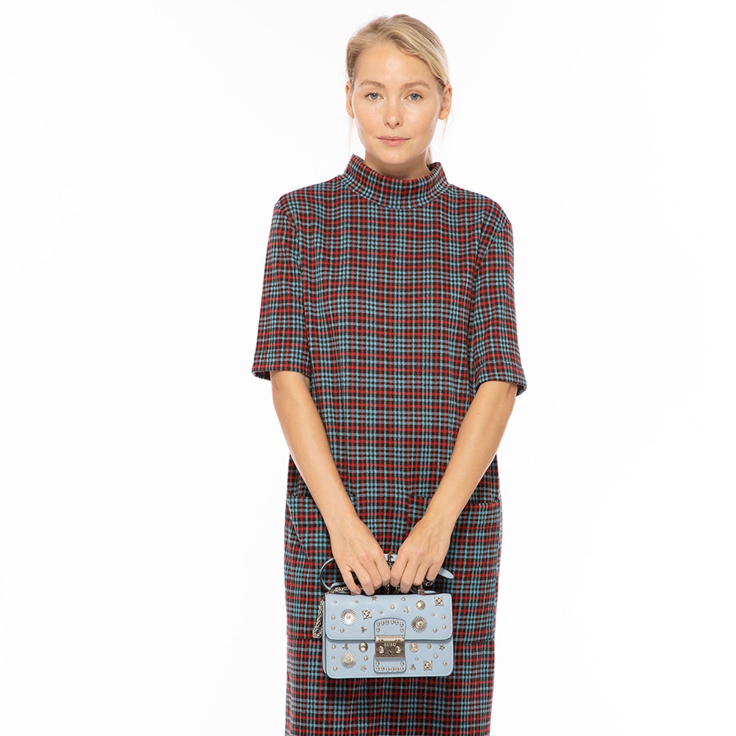 SUSU Studded Small Leather Crossbody Bag Sky Blue Purse Baby Blue Women's Handbag