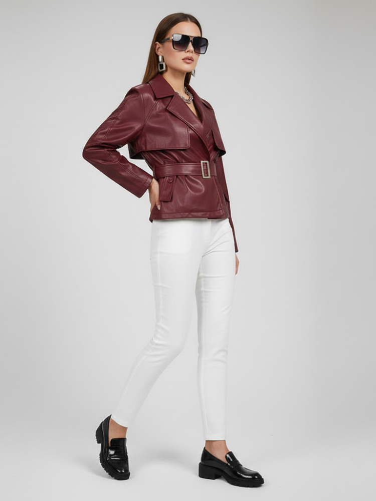 Women's Collared Zip Jacket BURGUNDY - BYMANYC ® New York