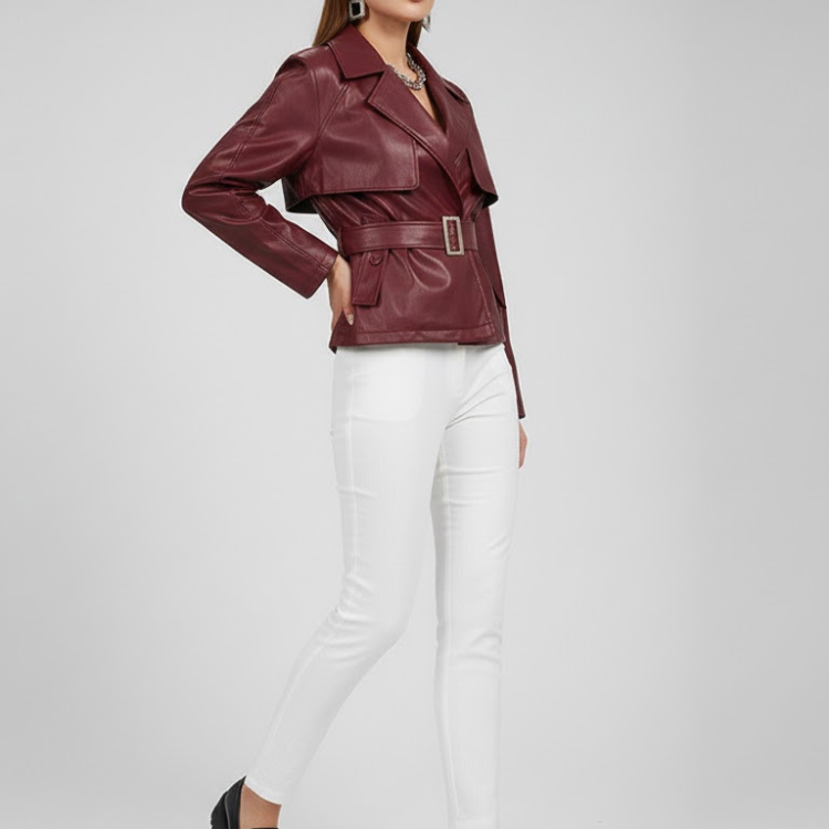 Women's Collared Zip Jacket BURGUNDY - BYMANYC ® New York