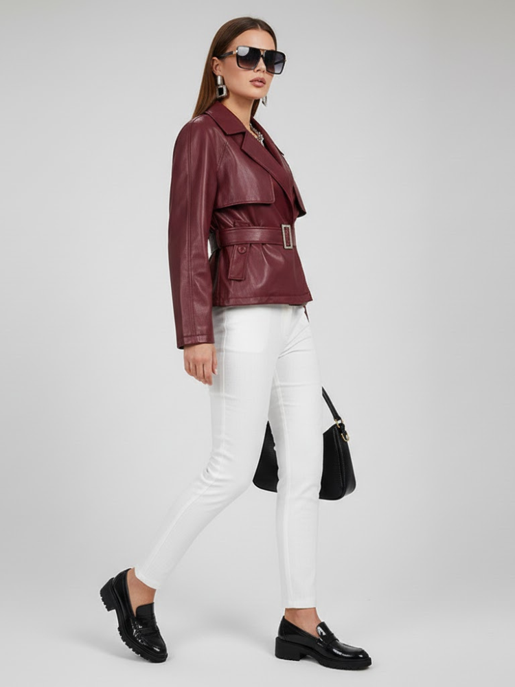 Women's Collared Zip Jacket BURGUNDY - BYMANYC ® New York