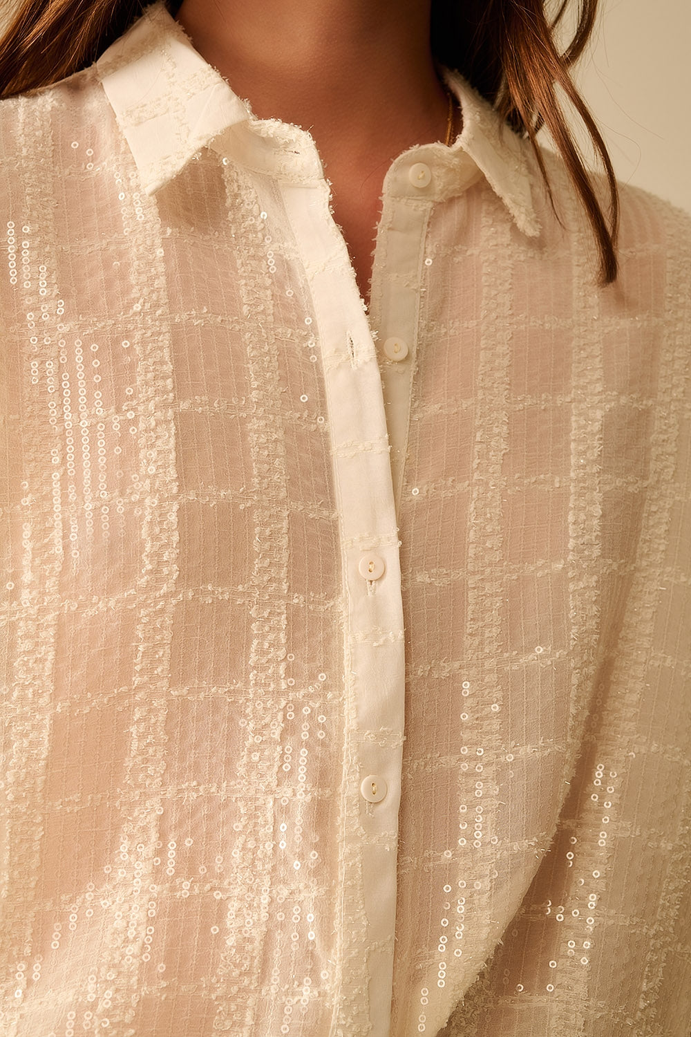 Beige Chiffon Shirt With Sequin Detail