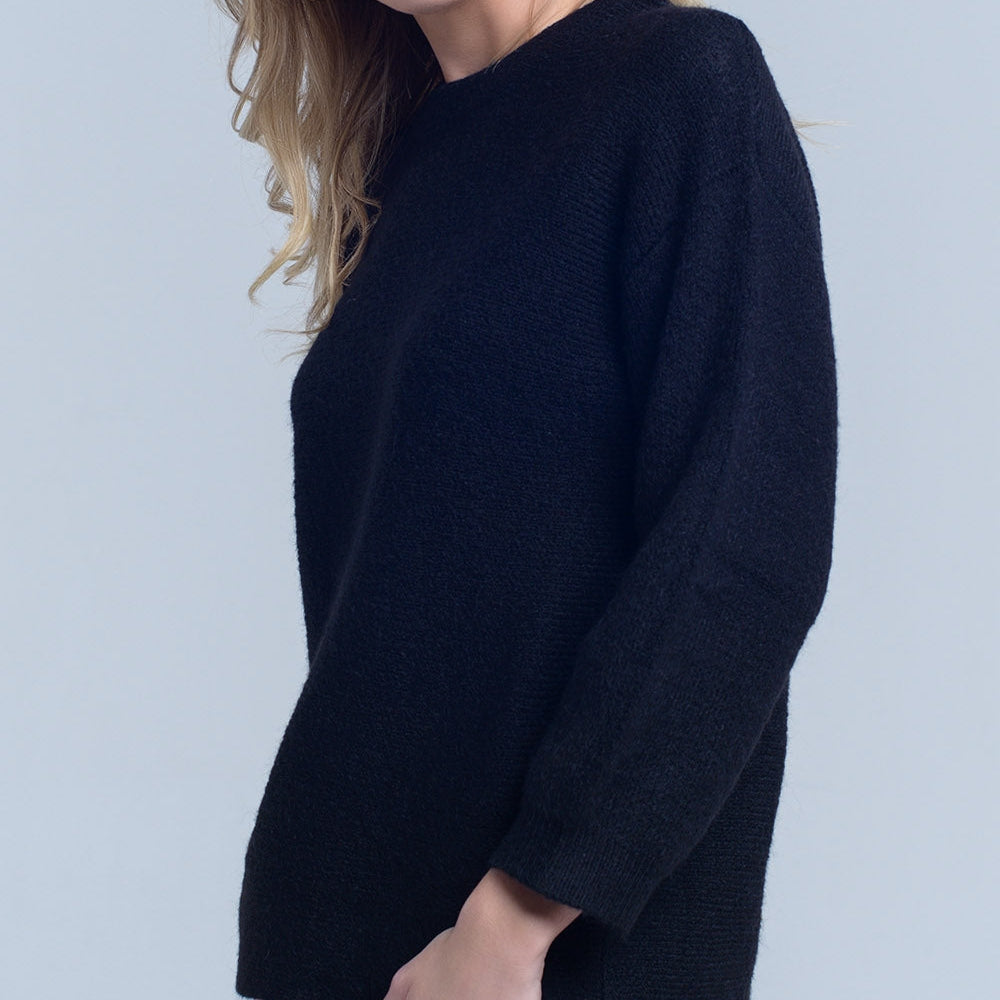 Black Knitted Crew Neck Sweater