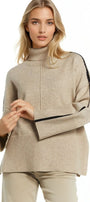 Camel Turtleneck Sweater With Black Side Stripe