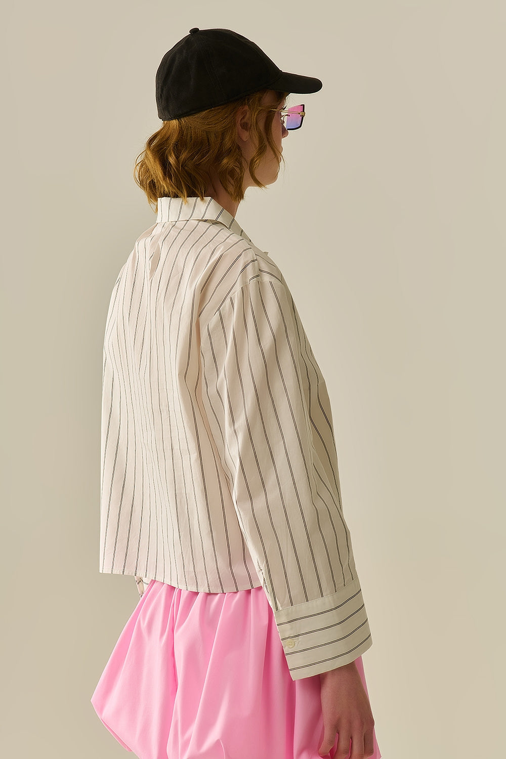 Cropped White Striped Poplin Shirt