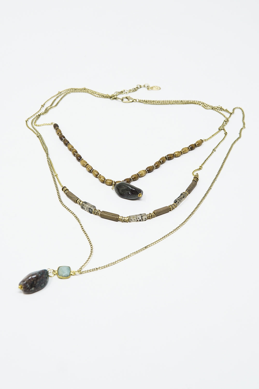 Ethnic 3 in 1 Necklace With Large Stones and Natural Beads