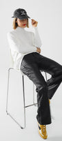 Faux Leather Pants With Wide Leg and Pocket Detail