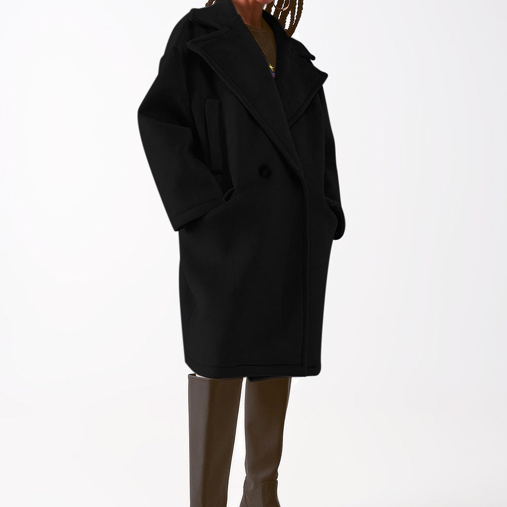 Faux Suede Oversized Coat in Black