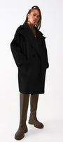 Faux Suede Oversized Coat in Black