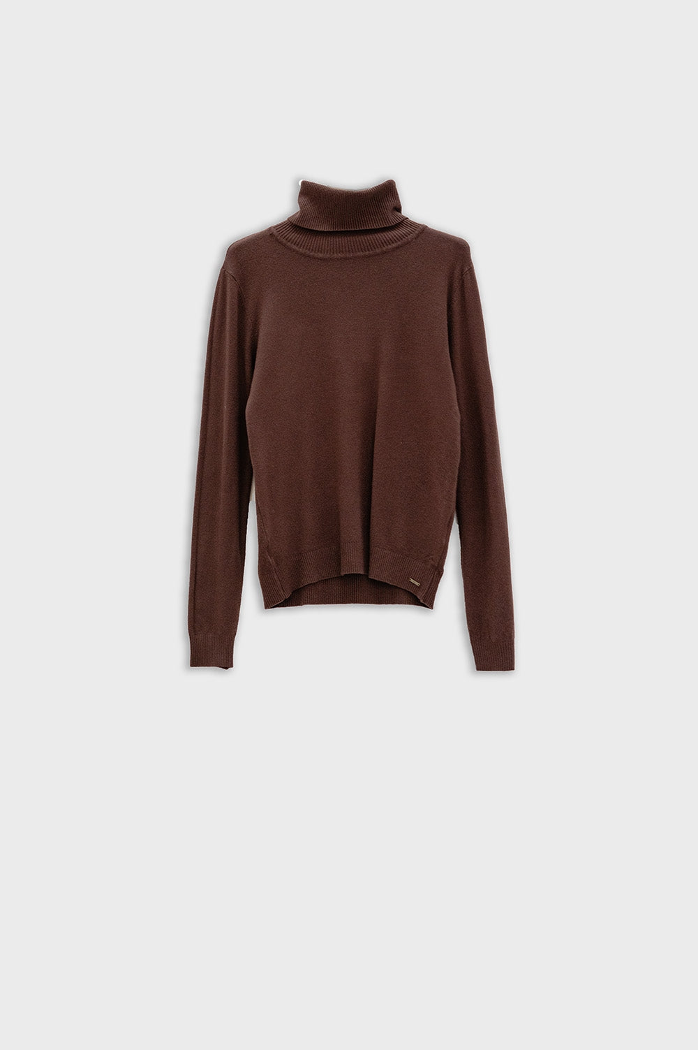 Fine Knit High Neck Jumper in Brown