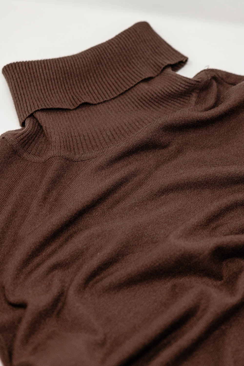 Fine Knit High Neck Jumper in Brown