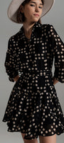 Fit and Frill Polka Dot Dress With Voluminous Sleeves in Black