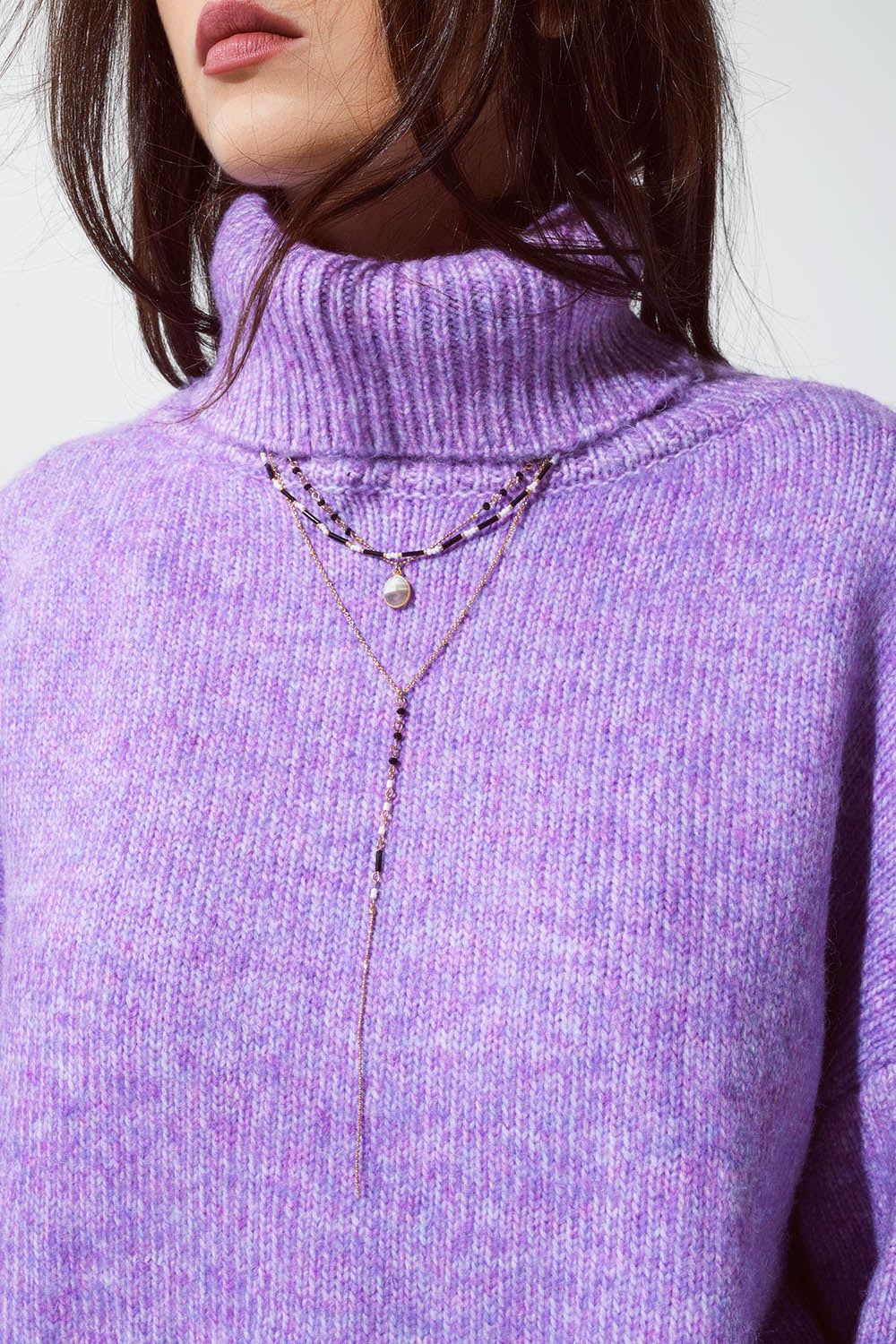 Gold 4 in 1 Necklace With Black and White Beads